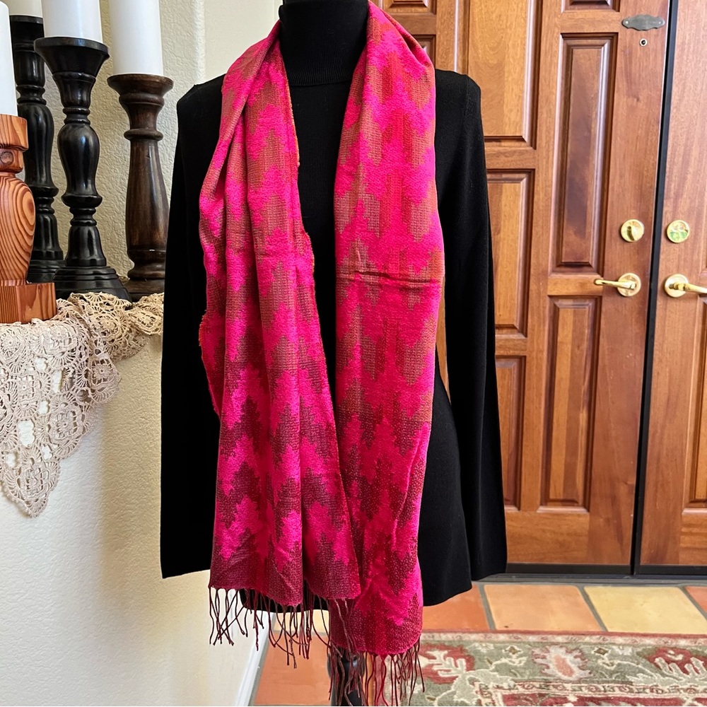 Boru Raspberry Viscose Acrylic Shawl Scarf  Made In France 66” X 17” Rectangle